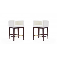 Manhattan Comfort 2-CS005-IV Kingsley 34 in. Ivory and Dark Walnut Beech Wood Counter Height Bar Stool (Set of 2)
